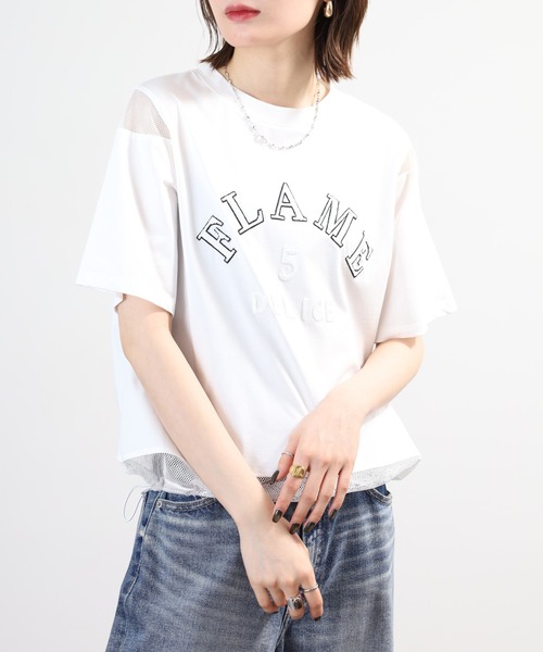 tシャツ 半袖 A.N.L スパンコールロゴ メッシュ切り替え半袖Tシャツ