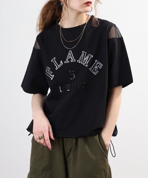 tシャツ 半袖 A.N.L スパンコールロゴ メッシュ切り替え半袖Tシャツ