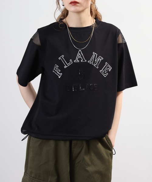 tシャツ 半袖 A.N.L スパンコールロゴ メッシュ切り替え半袖Tシャツ