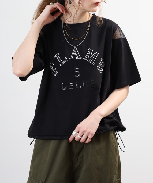 tシャツ 半袖 A.N.L スパンコールロゴ メッシュ切り替え半袖Tシャツ