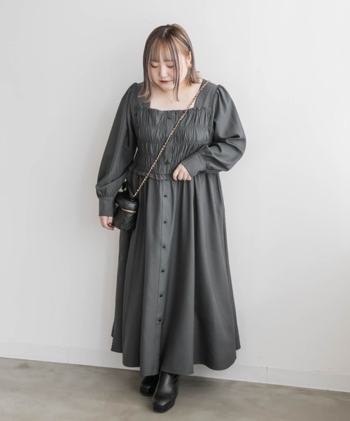 「CLETTE」 長袖ワンピース 3L チャコールグレー レディース_画像3