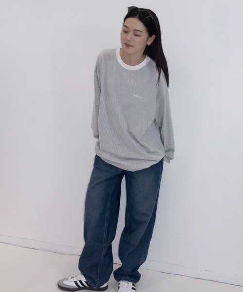 「BROKEN BASE」 長袖Tシャツ LARGE ライトグレー メンズ_画像4