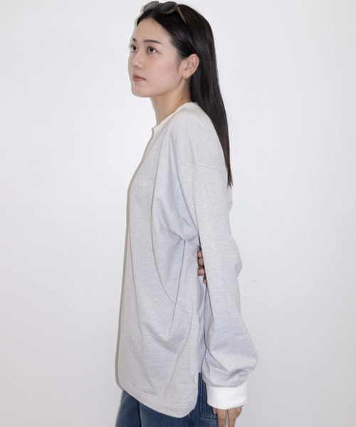 「BROKEN BASE」 長袖Tシャツ LARGE ライトグレー メンズ_画像5