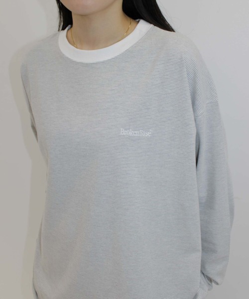 「BROKEN BASE」 長袖Tシャツ LARGE ライトグレー メンズ_画像9