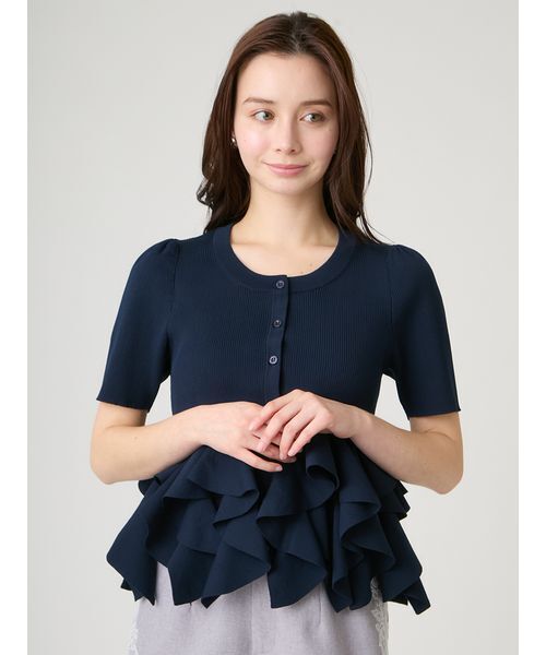 カーディガン 「WEB・一部店舗限定カラー」ラッフルフリルペプラムニットカーディガン レディースの画像