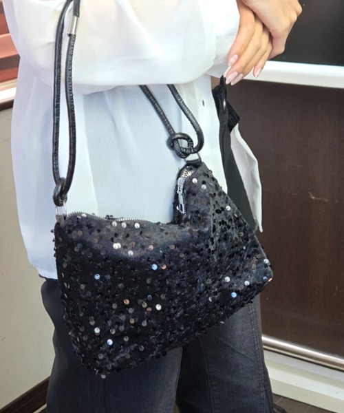 Glitter ブラック ショルダーバッグ ショルダーバッグ バッグ スパンコール キラキラ ミニバッグ