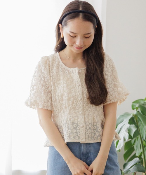 「flower」 半袖ブラウス FREE ピンク レディース_画像2