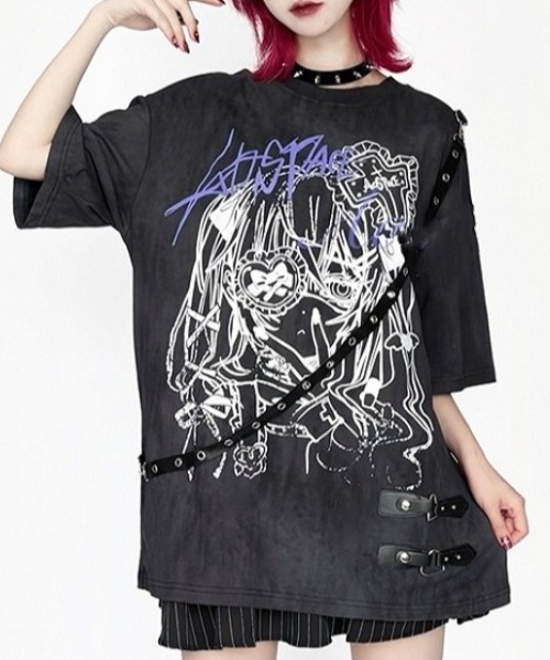 NOVESSEL tシャツ 「AOSPACE」ベルト付き眼帯少女イラストTシャツ
