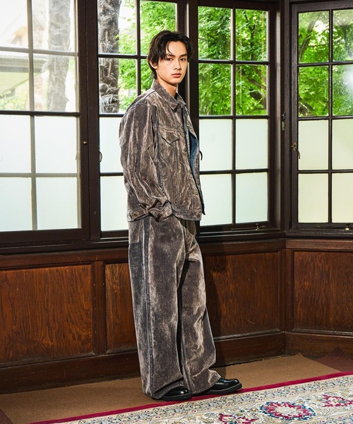 niko and…（ニコアンド） ワイドパンツ ジーンズ Flocked Denim Pants
