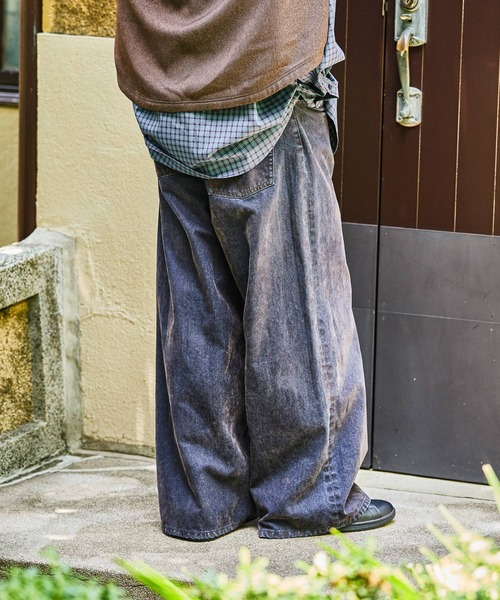 niko and…（ニコアンド） ワイドパンツ ジーンズ Flocked Denim Pants