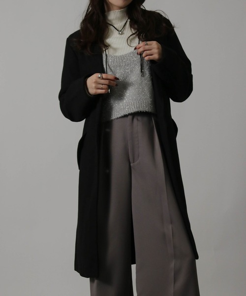 【美品✨】ディーゼル　チェスターコート　切替　異素材　ウール　ニット　レザー　黒 ディーゼルチェスターコート