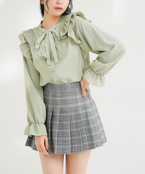 Newlyme（ニューリーミー） ブラウス シャツ ラッフルフリルボウタイ