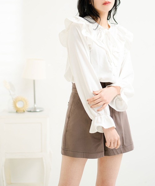 Newlyme ブラウス シャツ ラッフルフリルボウタイブラウス