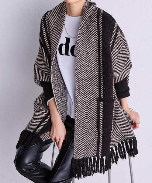 RANAN（ラナン） カーディガン 「24AW新色追加」ヘリンボーンポンチョ