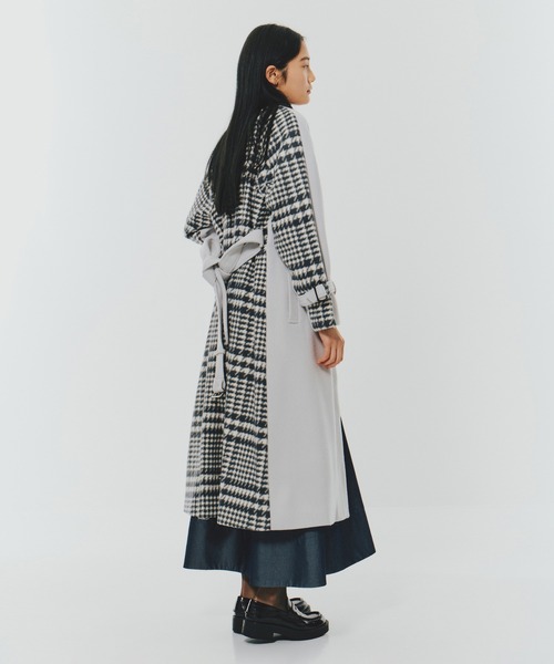United Tokyo バックチェックコート UNITED TOKYO ノーカラーコート コート バックチェックフレア