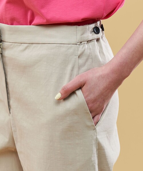 ワイドパンツ パンツ リネンナイロンストレッチ セミワイドパンツ レディースの画像