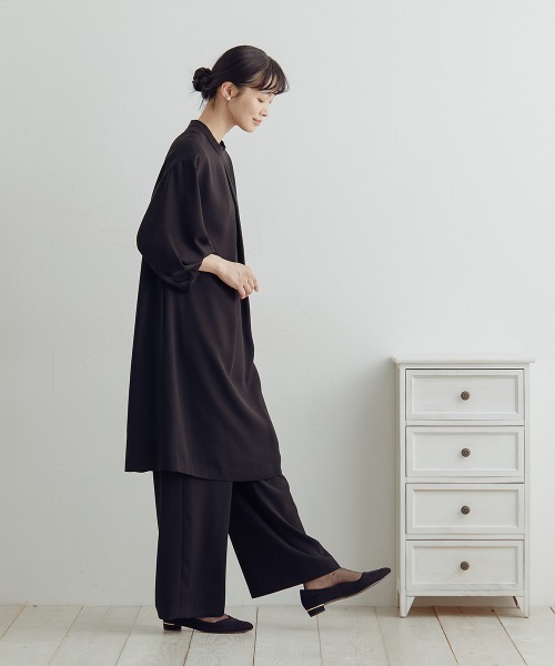 セレモニースーツ セットアップ 「喪服・礼服」「Neina」洗える防しわタックデザインワンピース＋ワイドパンツセットアップ「大きいサイズ有」の画像