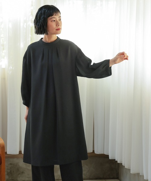 セレモニースーツ セットアップ 「喪服・礼服」「Neina」洗える防しわタックデザインワンピース＋ワイドパンツセットアップ「大きいサイズ有」の画像