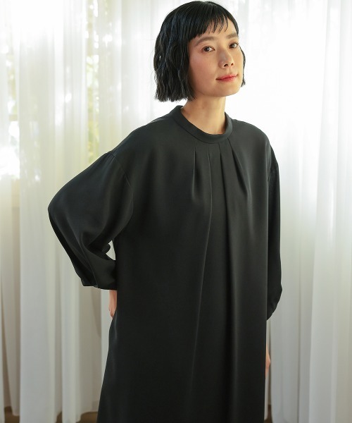 セレモニースーツ セットアップ 「喪服・礼服」「Neina」洗える防しわタックデザインワンピース＋ワイドパンツセットアップ「大きいサイズ有」の画像