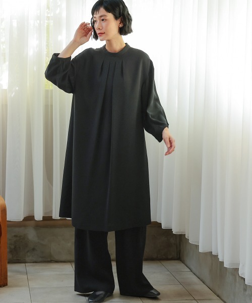 セレモニースーツ セットアップ 「喪服・礼服」「Neina」洗える防しわタックデザインワンピース＋ワイドパンツセットアップ「大きいサイズ有」の画像