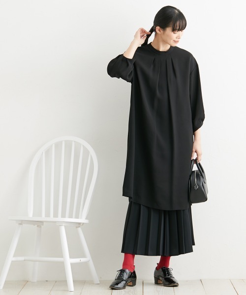 セレモニースーツ セットアップ 「喪服・礼服」「Neina」洗える防しわタックデザインワンピース＋ワイドパンツセットアップ「大きいサイズ有」の画像