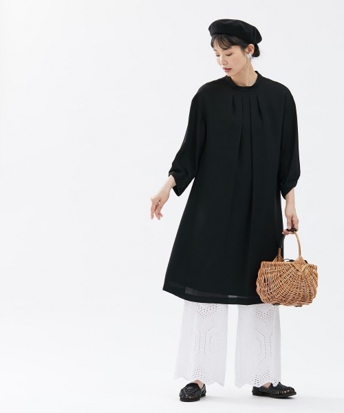 セレモニースーツ セットアップ 「喪服・礼服」「Neina」洗える防しわタックデザインワンピース＋ワイドパンツセットアップ「大きいサイズ有」の画像