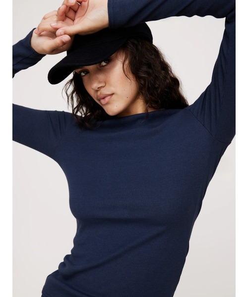 moontreeplanetコットンリブロングTシャツ tシャツ リブ ロングスリーブ クルーネックTシャツ レディース