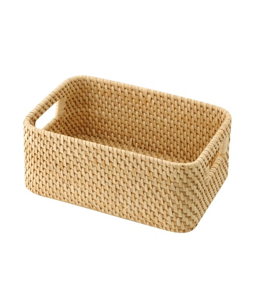無印　ラタンカゴ　4個セット 無印良品（MUJI） 収納 ラタンボックス取っ手付・スタッカブル （V