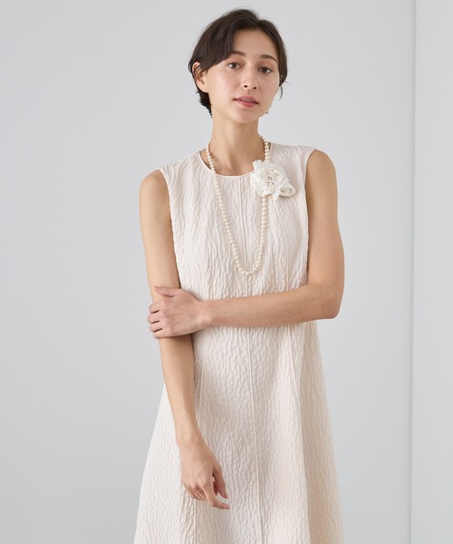 ANAYI ワンピース ふくれジャガードノースリーブフレア