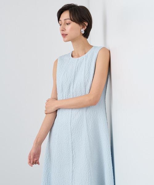 ANAYI ワンピース ふくれジャガードノースリーブフレア
