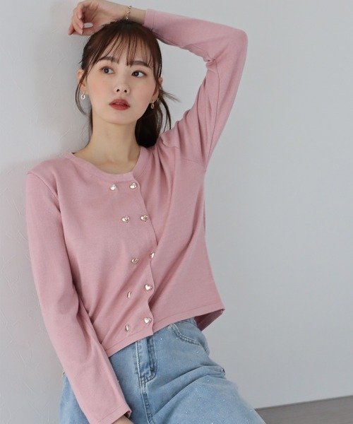BLUEEAST カーディガン ハートボタンカーディガン レディース