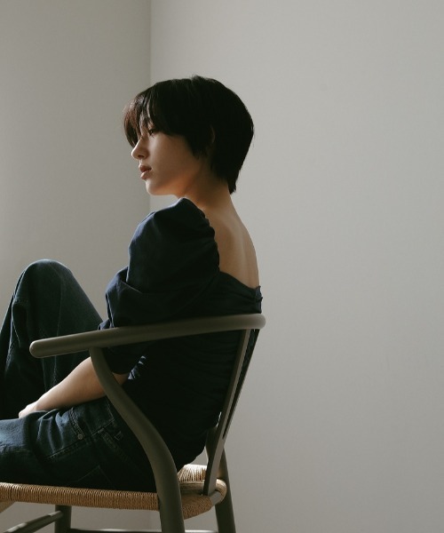CASA FLINE tシャツ カップ付きギャザーカットソートップス