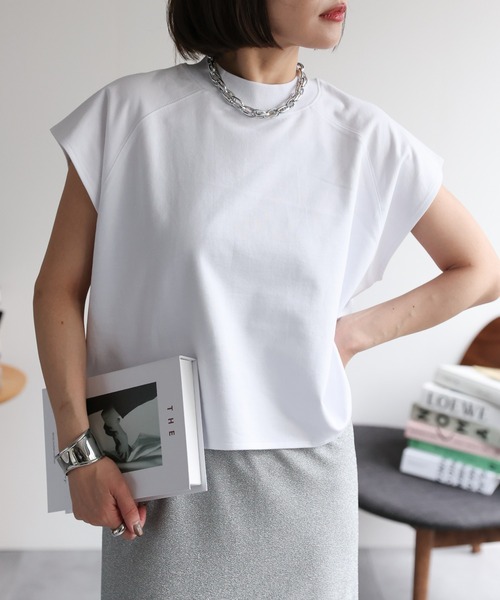 tシャツ 「LOURMARIN」コットンミニ裏毛フレンチプルオーバー レディース 7分袖ミニ裏毛ドルマンロゴプルオーバー / Green Parks