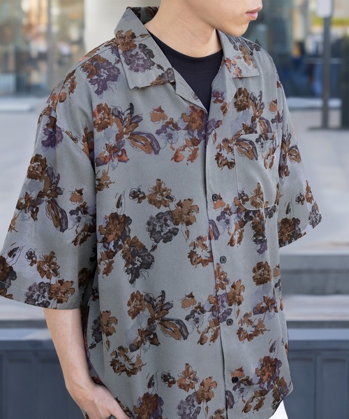 シャツ 「0」レーヨンライク ヴィンテージテイスト 総柄デザイン