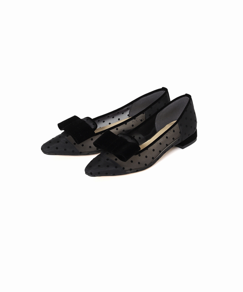 シューズ チュールドットリボンオペラフラット レディース チュール