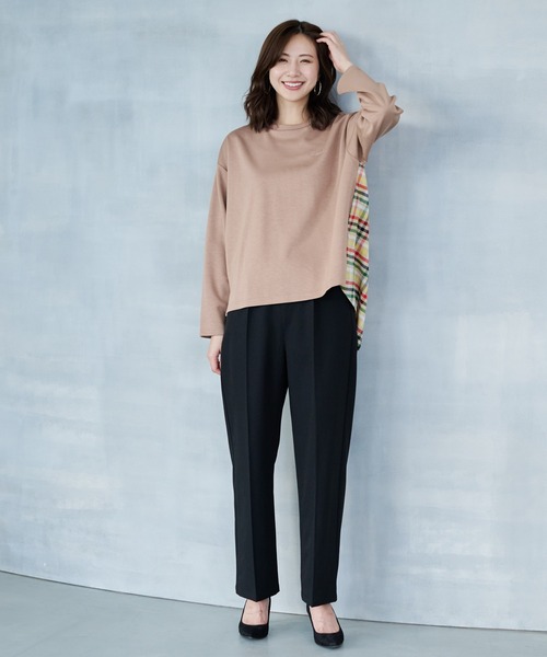 美品　ペプラム　チェックスリーブ　ライトストレッチプルオーバー REFLECT】360° strech pullover / 光る撥水ストレッチプル