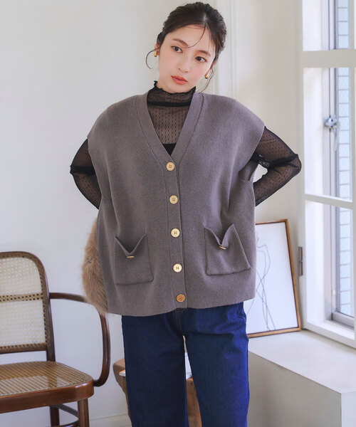 【2024SS】L'ESSAGE 綿麻ゴールドボタンベスト ジレ JOURNAL STANDARD L'ESSAGE｜《追加》綿麻ゴールドボタンベスト