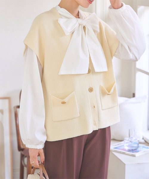 ベスト ジレ ゴールドボタンニットベスト レディース KOBE LETTUCE ベスト ジレ ゴールドボタンニットベスト