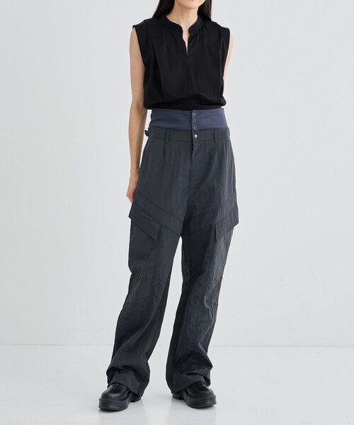 パンツ Button Layered Design Nylon Pants GRANCY】Button Layered Design Nylon Pants / ボタンレイヤード