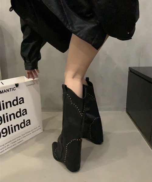 lilful ロング ブーツ スタッズアクセント ルーズウエスタンロング