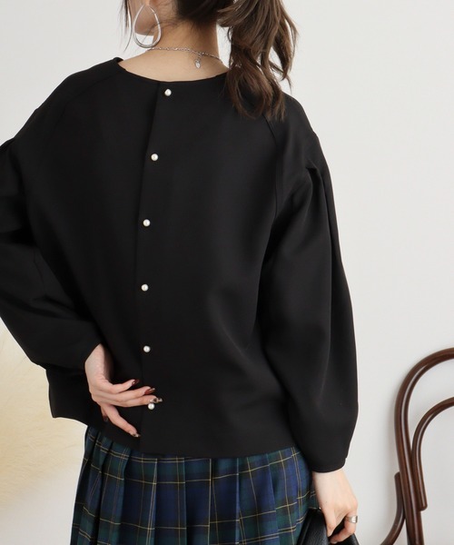 ブラウス シャツ Eglantine パフスリーブ パール付ブラウス レディース