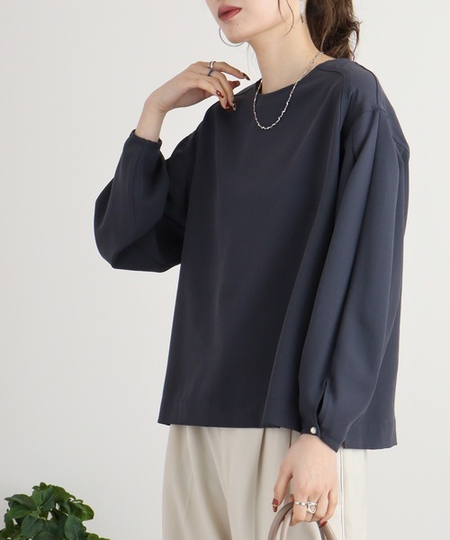 ブラウス シャツ Eglantine パフスリーブ パール付ブラウス レディース シフォンブラウス 長袖 レディース トップス 春服 夏服 透け感