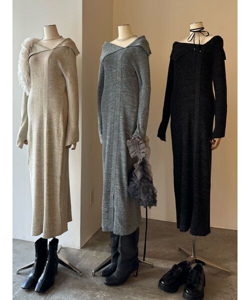美品LAGUNAMOONブラックアシンメトリーリブニットワンピース 美品LAGUNAMOONブラックアシンメトリーリブニットワンピース