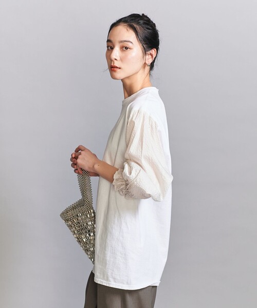 tシャツ 「dahl'ia」ストライプスリーブ トップス レディース dahl'ia tシャツ 「dahl'ia」ストライプスリーブ トップス