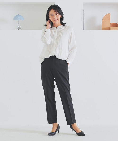 美品！薄地さらっと素材 濃紺 レディース テーパードパンツ スラックス 古着 パンツ レディース ロング アンクル丈 テーパードパンツ 春夏
