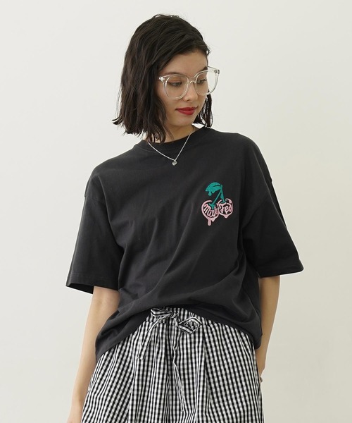 tシャツ Tシャツ ミルクフェド MILKFED GLITTER MELTY CHERRIES SS TEE レディース ブランド 夏 ブラック さくらんぼ MILKFED. tシャツ GLITTER MELTY CHERRIES S/S TEE レディース