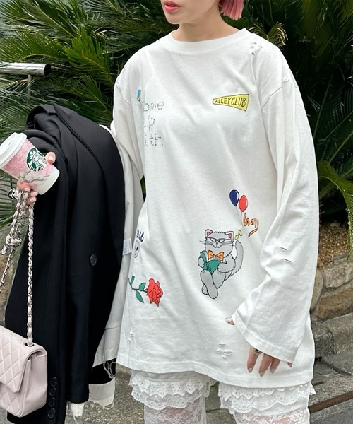 Alley Tokyo tシャツ 落書きいっぱいヴィンテージっぽロンT レディース