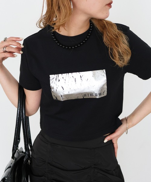 Mili affinity tシャツ シルバー箔プリントコンパクトTシャツ
