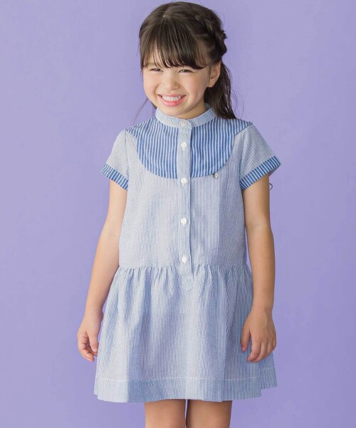 BeBe Petits Pois Vert ワンピース ヨーク切り替えサッカー