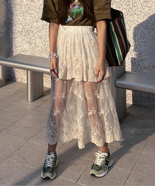 スカート レース×刺繍シアースカート : ZOZOTOWN Yahoo!店 - 通販